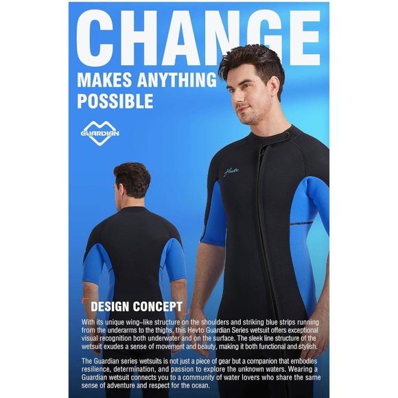 Hevto Shorty Wetsuit for Men 3/2mm Neoprene Short Sleeve Wet Suit for Surfing - Picture 4 of 7